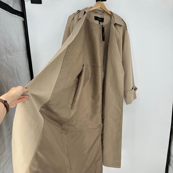 Vero Moda Womens XL Long Trenchcoat Tan Double Breasted Belt Old Money Classic - Picture 8 of 16